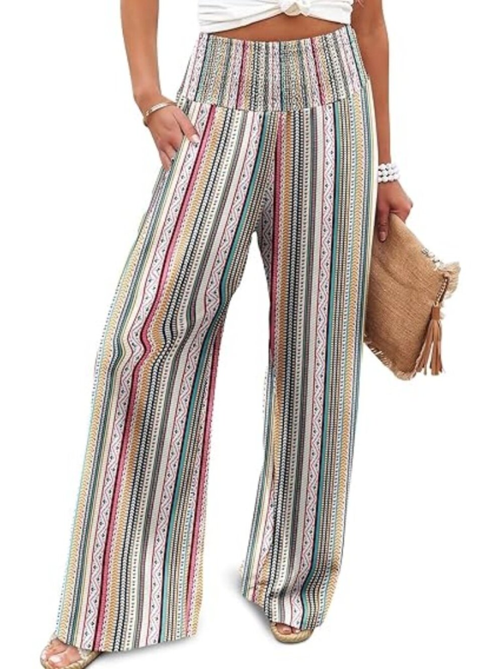 "Striped" NEW Womens Stretchy Wide Leg Lounge Palazzo Pants w/Slant Pockets 3XL